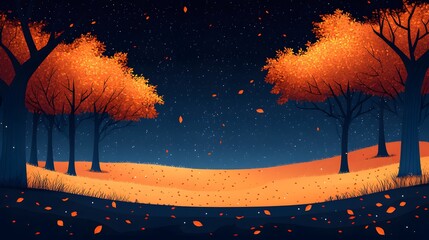 Flat vector design of an evergreen forest with seasonal changes represented through colorful leaves for International Day of Forests