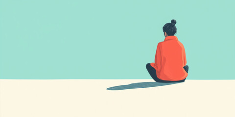 Minimalist Illustration of Woman Sitting Alone
