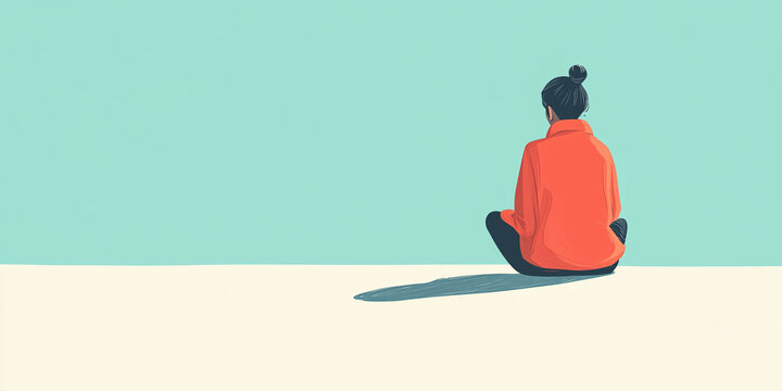 Minimalist Illustration of Woman Sitting Alone