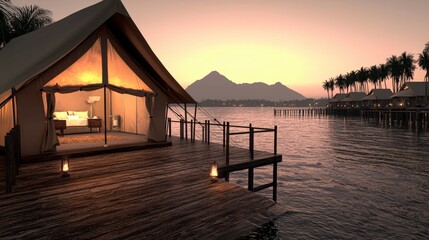 Luxurious Sunset Glamping  Lakefront Tent  Mountain View