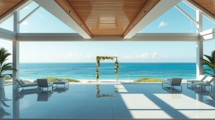 Fototapeta premium A stunning oceanfront property with panoramic views of the beach, panorama, beachfront
