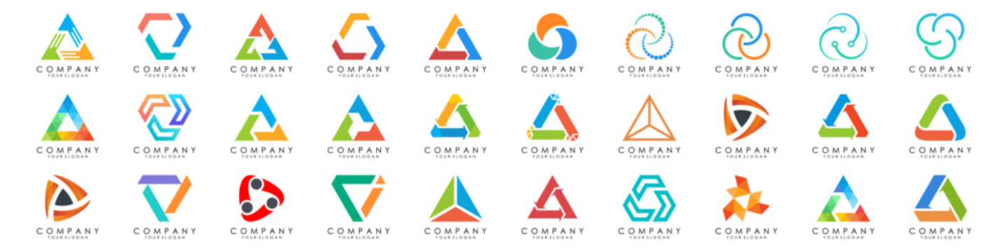 set of trinity tech logo design. technology vector illustration