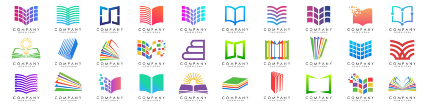set of book technology Logo design template, pixel book education logo template designs vector illustration
