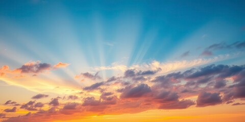 Fototapeta premium Vibrant colors of a stunning sunset sky reflecting off clouds and creating a mesmerizing abstract display, sky, peaceful