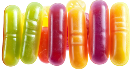 Mike and Ike Sour-licious candy collection in vibrant 3D digital art, isolated on transparent background. Top view of colorful, fruity flavors assortment, perfect for confectionery themes.
