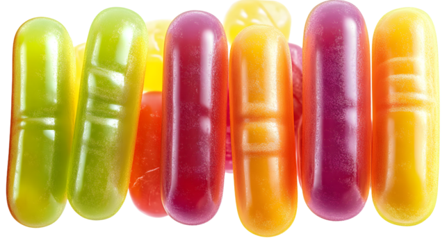 Mike and Ike Sour-licious candy collection in vibrant 3D digital art, isolated on transparent background. Top view of colorful, fruity flavors assortment, perfect for confectionery themes.