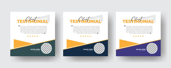 Creative modern and unique layout 3 color variation, Client feedback social media post bundle carousel design. Client testimonial banner template
