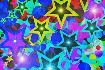 Lluvia mágica de estrellas brillantes y círculos transparentes de colores © Diego