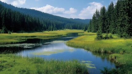 Obraz premium Serene Mountain River Landscape