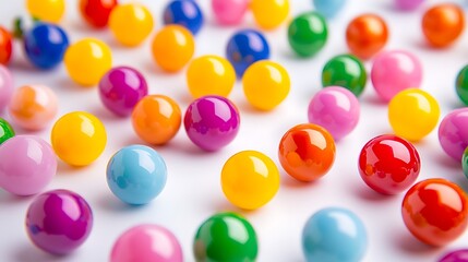 A collection of multi-colored balls scattered on a white surface, highlighting diversity and fun 