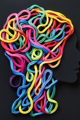 Colorful Swirling Strands Forming Abstract Silhouetted Portrait