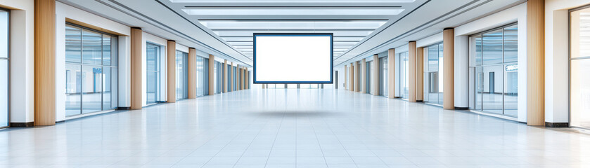 Obraz premium Spacious modern interior featuring large digital billboard, ideal for advertising. bright, open area enhances visibility and engagement