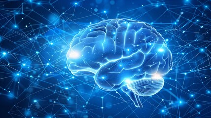 3d illustration of the human brain highlighting creative and logical hemispheres on blue background