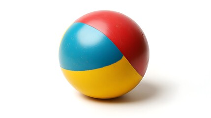 A vibrant rubber ball often seen in playgrounds placed on a clean white background, ideal for children's themes 