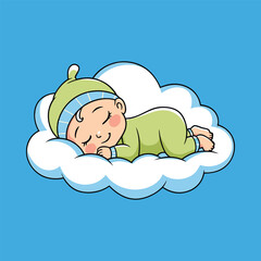 Cute Baby Sleeping On Cloud Pillow Cartoon Icon Illustration