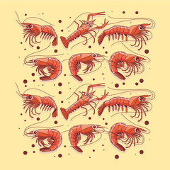 Colorful Cartoon Shrimps