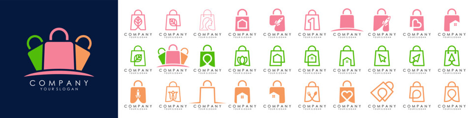 set of bag Shop Logo designs Template. vector illustration