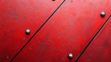 Arafed red metal door with rivets and rivets. AI Generated