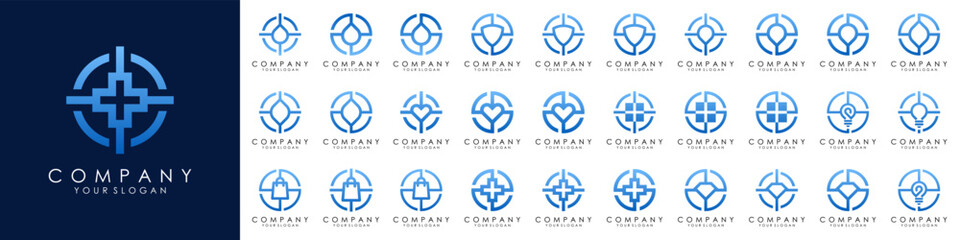 Obraz premium set of target Logo designs Template. symbol shield combined with target sign.