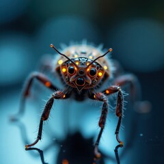 Fototapeta premium Closeup shot of a highly detailed insect displaying vibrant patterns and luminous features taken in a controlled environment