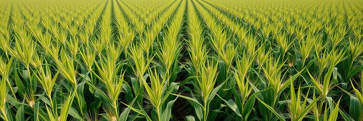 Aerial view of a cornfield with rows of corn stalks swaying in the wind, rural landscape, wind