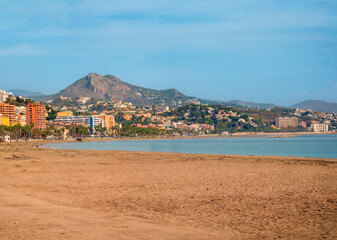 Fototapeta premium The white sandy beaches of Malaga, Andalusia, Spain