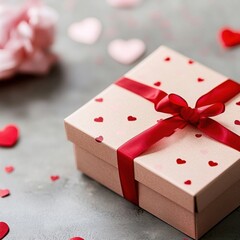 Gift box with heart decorations romantic setting still life image soft colors close-up view love concept for celebrations