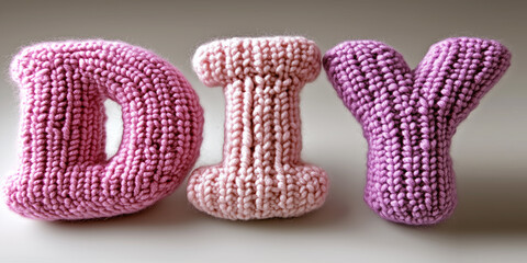 Knitted letters spelling DIY, Handmade crafts, Do-it-yourself concepts