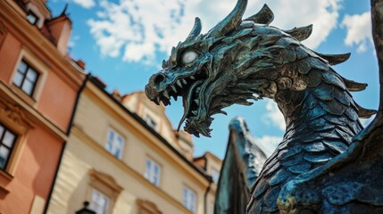 Fototapeta premium Majestic Dragon Sculpture in a European City