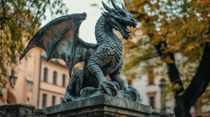Majestic Dragon Sculpture in Urban Setting