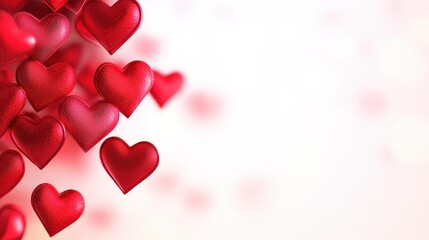 Obraz premium A collection of red hearts scattered across a soft background, symbolizing love and affection in a vibrant, eye-catching manner.