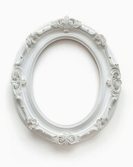 Elegant oval antique frame in white color, perfect for showcasing art or photographs. Its intricate design adds touch of sophistication to any decor