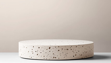 Cylindrical stone podium with a smooth beige texture and warm gradient backdrop, crafted for elegant branding, design, and packaging inspiration