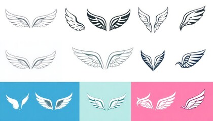 Set Of Different Stylized Wing Designs - Logos - symbols - Design Elements - Tattoo Wings