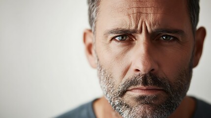 Obraz premium Intense Close-Up Portrait of a Man's Frowning Face. AI Generated
