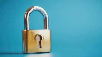Fototapeta premium Golden Padlock on Blue Background Symbolizing Security and Protection