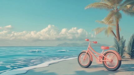 Obraz premium Pink bicycle on a tropical beach.