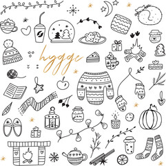 Hygge doodle elements illustrations in vector.