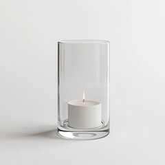 A minimalist glass candleholder with a cylindrical shape and clean, simple lines on a white background 