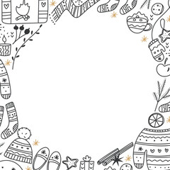 Winter holiday decorative frame in doodle style in vector