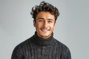 Obraz premium a young Caucasian teen in neat attire on a white gray background captures a blend of professionalism and casual confidence.