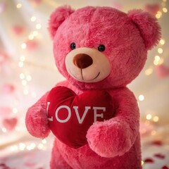 ### Keywords:  
red teddy bear, Valentine’s Day, heart-shaped cushion, love teddy bear, romantic gift, Valentine bear, cute teddy bear, cuddly bear, plush toy, stuffed bear, Valentine’s gift, red plus