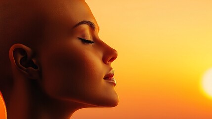 Serene woman's profile at sunset.