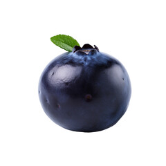 Obraz premium Single fresh blueberry with leaf. Concept of healthy eating, antioxidants, and summer fruit.