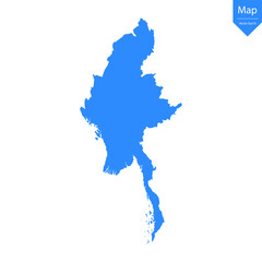 Obraz premium Blue map of Myanmar isolated on white background. Vector illustration eps10.