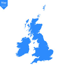 Blue map of United Kingdom isolated on white background. Vector illustration eps10.