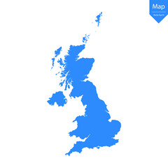 Blue map of United Kingdom isolated on white background. Vector illustration eps10.