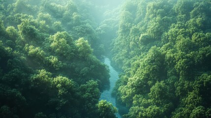 Fototapeta premium Illustrate a peaceful forest scene from above, showcasing the beauty of nature in digital 3D rendering with a focus on mindfulness