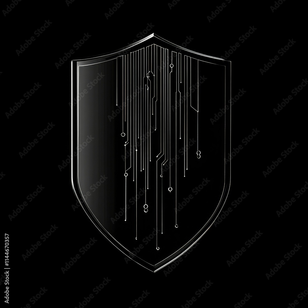 Poster Abstract shield icon with code streams, symbolizing data protection 