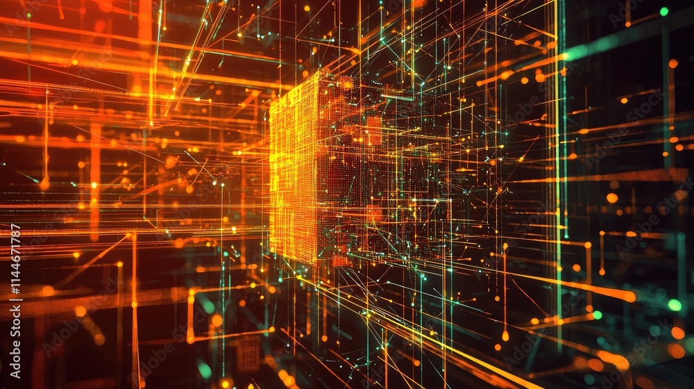 Poster Digital lock illustration with connecting lines, showing security concept 